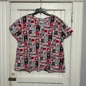 SB Scrubs Pink, Black, and Grey Heart Scrub Top